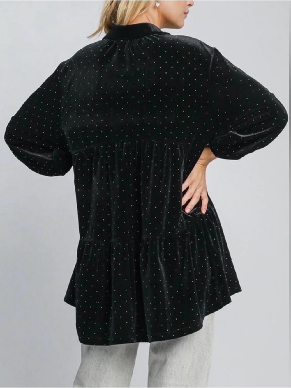 Chic Soul Starry Night Black Velvet Tunic with Sparkle Accents - Picture 2 of 7
